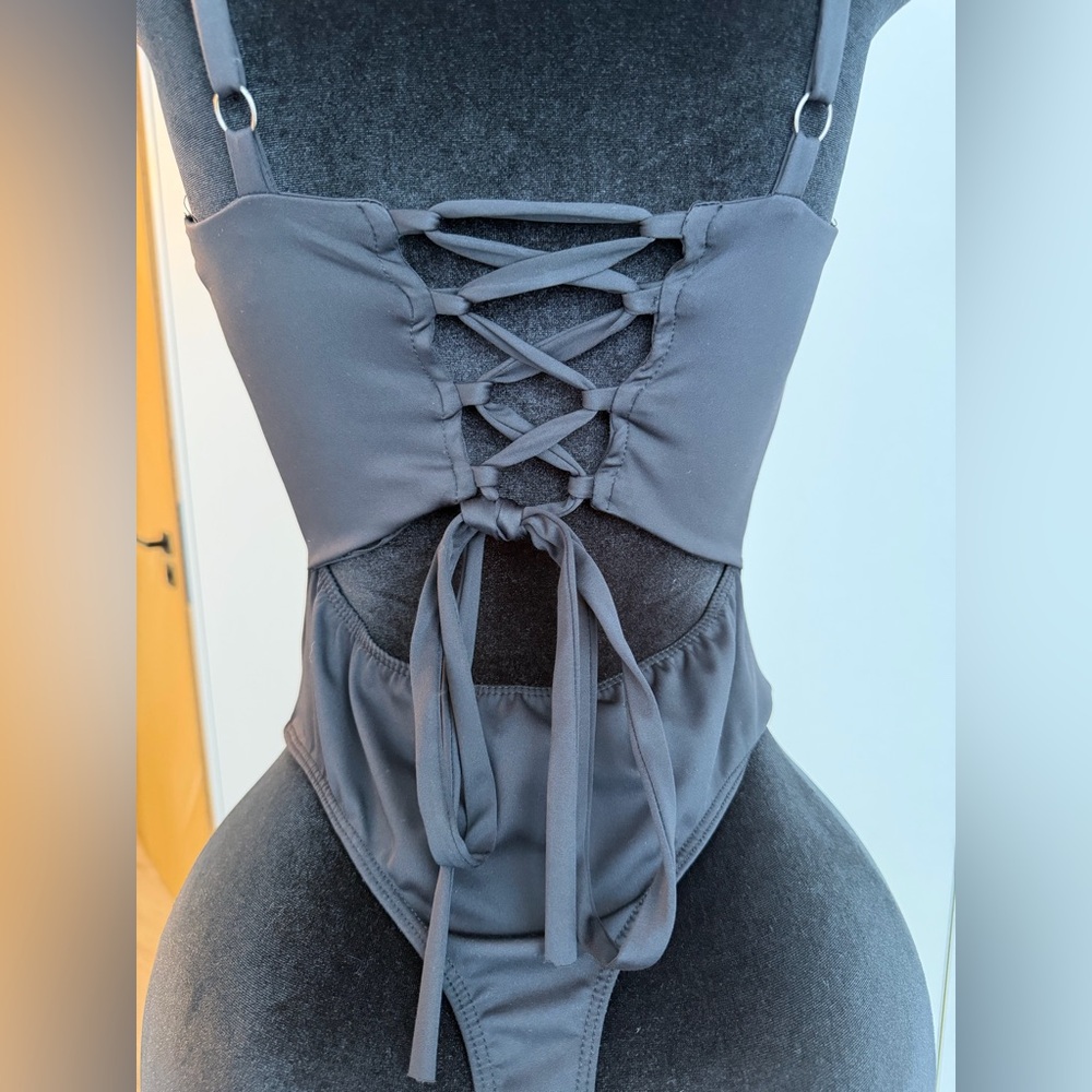 Lulus Black Open Tie-Back Bodysuit | Night Muse - Picture 4 of 4